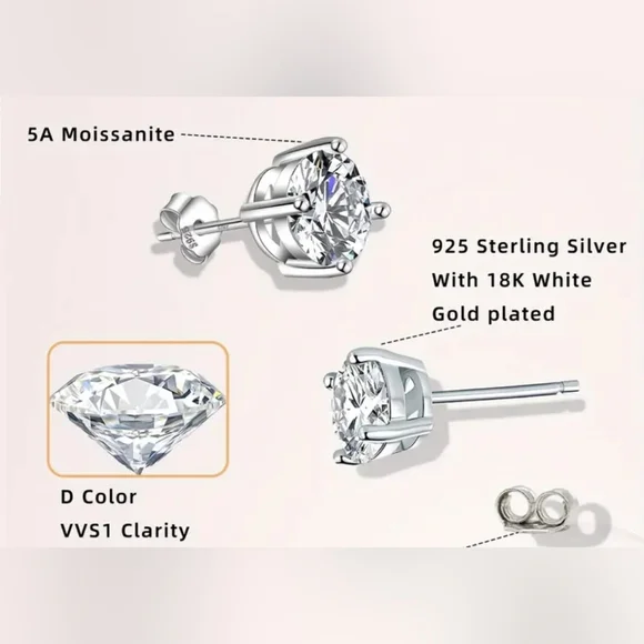 Genuine Moissanite Earrings in 18k Gold over Sterling Silver ✨️ - Picture 7 of 7